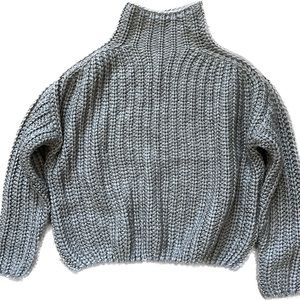 Kendall & Kylie Taupe/Light Gray Mock Neck Shaker Stitch Sweater